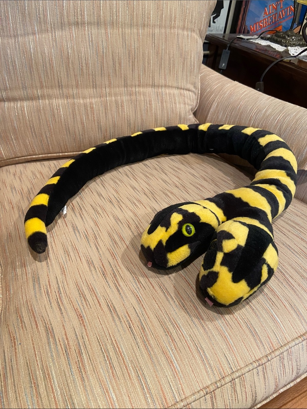 Ty Black & Yellow Double-Headed Plush Snake for Reptile Enrichment